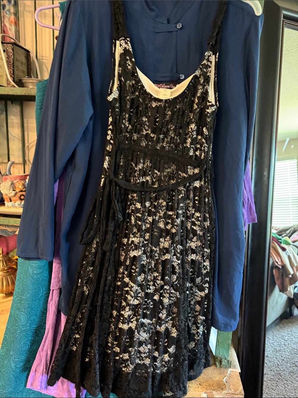 Black Lace Mini Dress with Ivory Underlayer - Sleeveless Floral Overlay